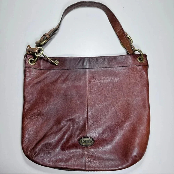 Fossil  Women’s Long Live Vintage Leather Explorer Hobo Bag Dark Brown - Picture 1 of 15
